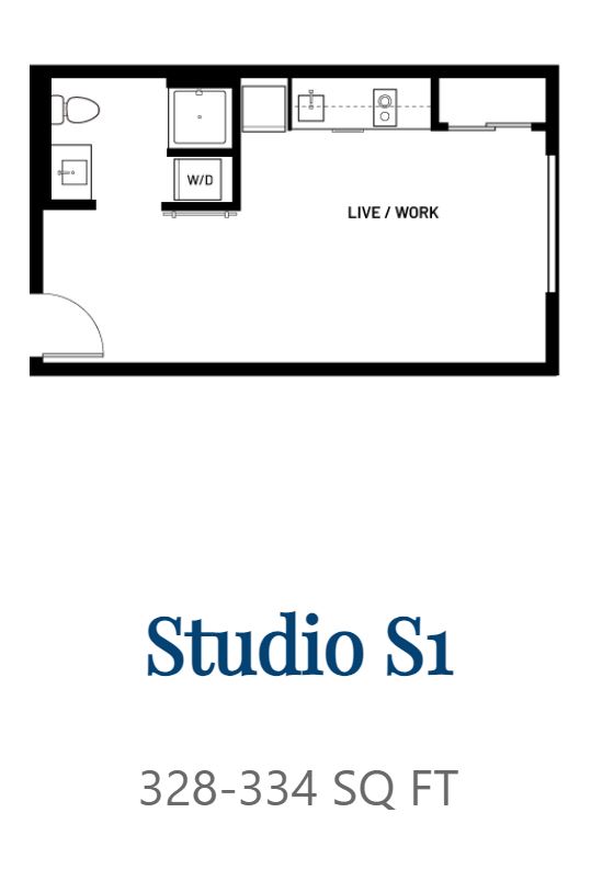 Floor plan for studio, 1 bath, 328 sqft